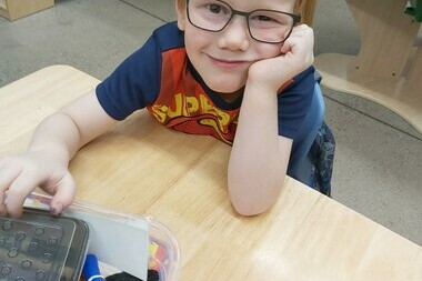 Student at a table